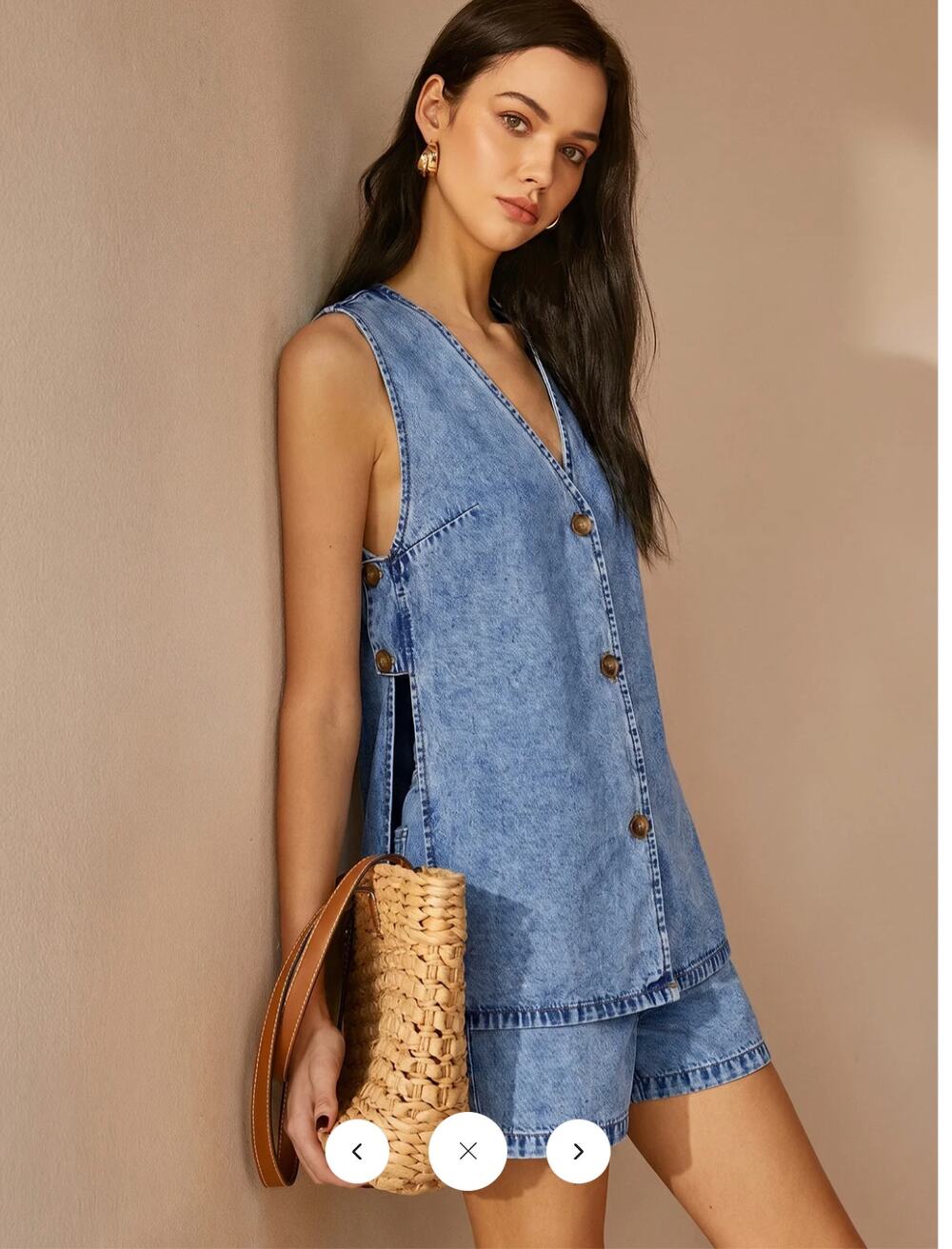 MWT Commense Side Slit Denim Vest & Drawstring Shorts Set Sz M
